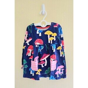 NWOT Mini Boden Long Sleeve Printed Tunic Starboard Blue Mushrooms, 3/4-4/5,10/1